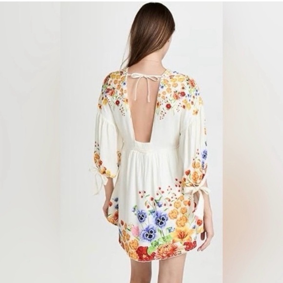 Agua Bendita Floral Embroidered V-Neck Dress open back m Alex - Picture 2 of 6